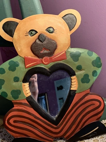 Teddy Bear Shape Mirror Wall Hanging Decor - Excellent Condition Vintage 12” Cover