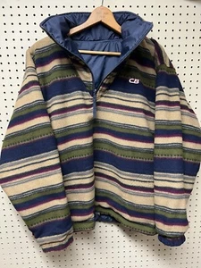 VTG CB Sports Jacket Mens XL Fleece & Nylon Pullover Reversible *As Is READ! - Picture 1 of 13