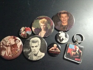 BILLY IDOL Vintage Pins Badge Buttons Pinback PATCHES lot of 9 KEY RING 1980's - Picture 1 of 9