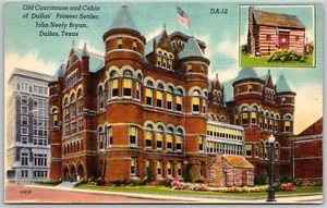 Postcard Texas Dallas TX Old Courthouse and Cabin of John Neely Bryan - Picture 1 of 2