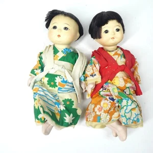 2 Muñecas Bebé Japonesas Vintage Articuladas 8" Kimono Japón - Imagen 1 de 8