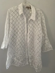 Camicia da spiaggia Chicos 3 estiva in pizzo festival manica lunga bianca trasparente floreale boho - Foto 1 di 12