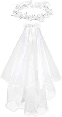 Girls First Communion Veil and Flower Girl Crown Communion, Wedding Veil - Image 1 of 4