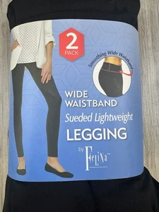 Felina Sueded Lightweight Leggings 2 Pack Womens Black Wide Waistband XL NEW - Picture 1 of 3
