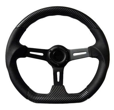 BLACK D2 CARBON FIBRE SPORTS STEERING WHEEL 350mm 6x70mm for SUBARU - Image 1 of 4
