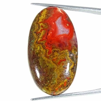 28.50Cts Natural Morocco Seam Agate Oval Cab Loose Gemstone 19x33x5mm - Image 1 of 4