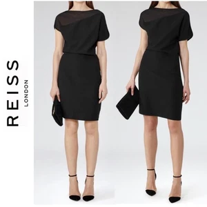 Reiss Salma Black Fitted Formal Mini Mesh Dress Size 10 - Picture 1 of 12