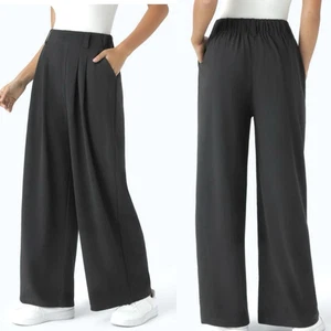 Halara Flex High Waist Wide Leg Waffle Work Pants Women's PETITE L Black NEW - Picture 1 of 10