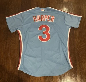 Nike Bryce Harper #3 Philadelphia Phillies Powder Blue Retro Jersey Men’s L New - Picture 1 of 9