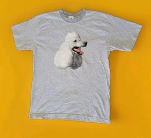 Belton Men's Knitwear Poodle Dog Graphic Striped T-shirt Sz.L USA Rare Vtg - Picture 1 of 12