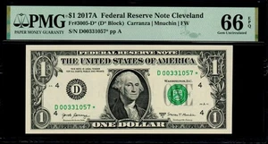 2017A $1 CLEVELAND STAR NOTE PMG 66 EPQ 500K Print Run Low Pop (5/1) Fr 3005-D* - Picture 1 of 3