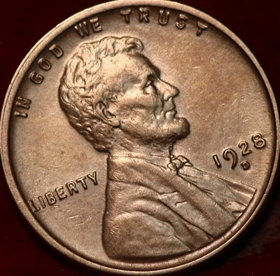 Uncirculated Red 1928-D Denver Mint Copper Lincoln Wheat Cent - Image 1 of 2