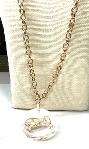 Sarah Coventry Necklace Gold Tone Lucite Bull Large Pendant Thick Chain Lot 66 - Picture 1 of 5