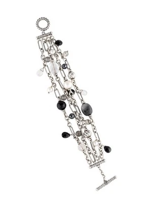David Yurman Bijoux SS Black Onyx, Quartz , Hematite, and Pearl Bracelet - Image 1 of 4