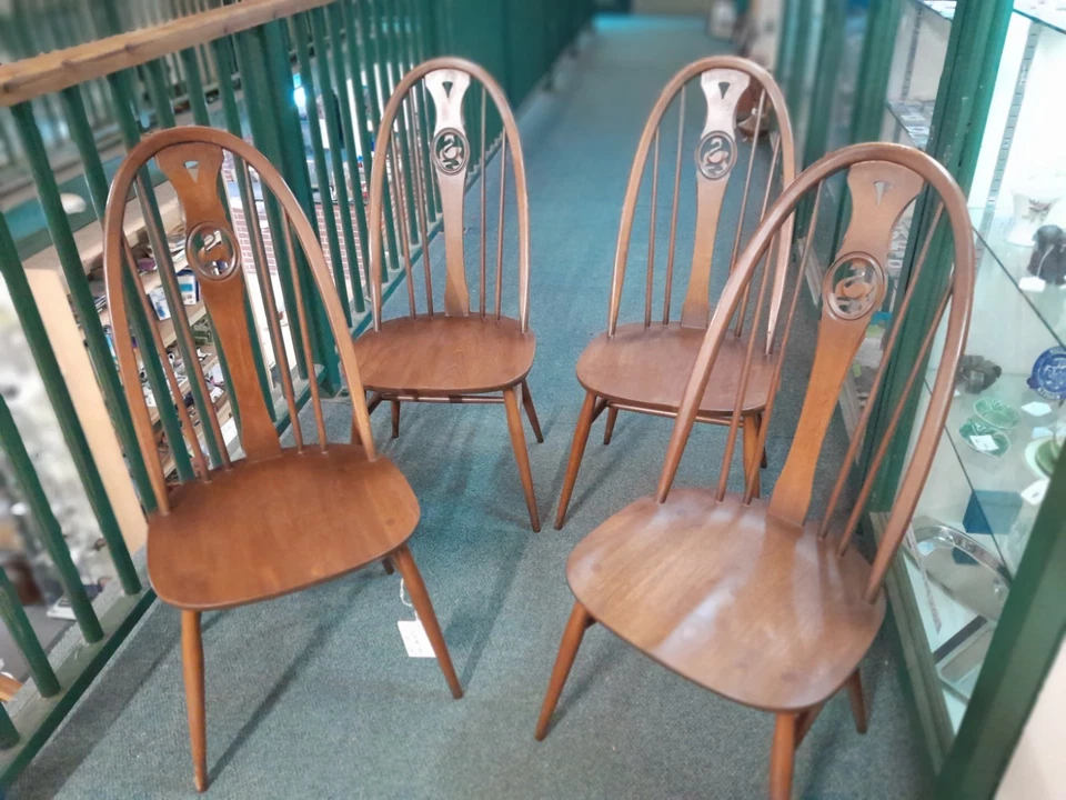 Ercol Dining Chairs Swan Back Set of 4 Mid Century Free Delivery - Image 1 of 4