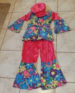 FLOWER POWER CHILD SIZE MEDIUM 8/10 HOT PINK COSTUME. WITH HAT. GROOVY! HIPPIE - Picture 1 of 5