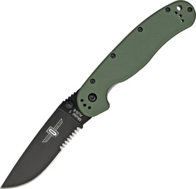 Ontario RAT 1 Linerlock OD Green Folding AUS-8 Serrated Pocket Knife  - Image 1 of 4