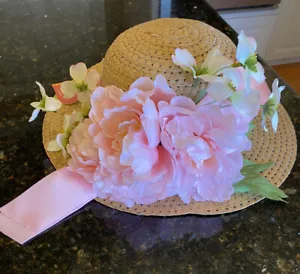 Victorian Women Straw Bonnet Floral Hat Wide Brim Wedding Tea Party Hat-Easter - Picture 1 of 9
