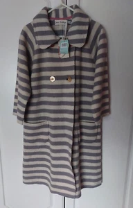 Joules Grey White Striped 100% Wool  Coat  Pockets  Eur XS   Uk 8  Small hole - Picture 1 of 17