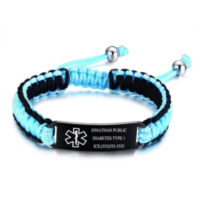 Pulsera de nailon de identificación médica de emergencia personalizada para diabetes Foto 1 de 4