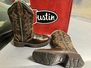 Justin Talla 7B Damas Gitanas Raya Tostado Teal Turquesa Botas GY2900 Vaquera Western - Imagen 1 de 6