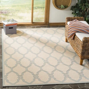 SAFAVIEH Outdoor LND124L Linden Collection Cream / Aqua Rug - Picture 1 of 18