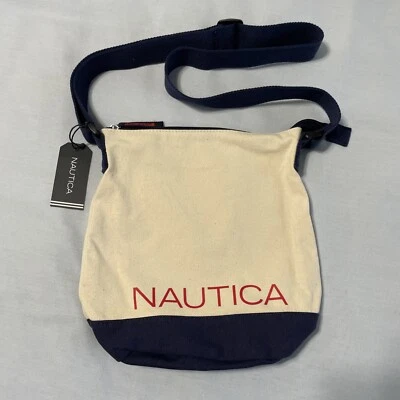 Bolso Bandolera Nautica Tostado Azul Marino Rojo Letras Cartera Lona Nuevo con Etiquetas Foto 1 de 4