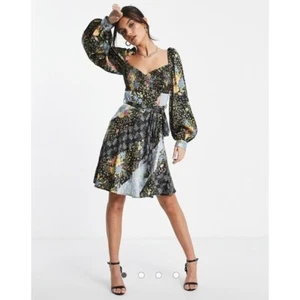 Mini vestido de té con cinturón estampado floral mixto talla US 12 de ASOS DESIGN - Imagen 1 de 10