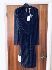 UK 10 GINA BACCONI COCKTAIL DRESS, NEW+TAG RRP £220, BLACK+SILVER/BRONZE SPARKLE - Picture 1 of 18