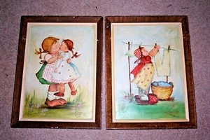 1953 De colección Hummel Boy Girl Par de Pinturas al Óleo Firmado Jean Jivery Arte de Pared - Imagen 1 de 12