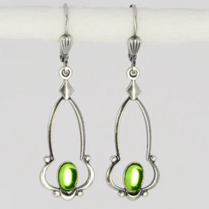 Grevenkämper Ohrringe Swarovski Kristall Silber Oval Vintage Retro grün Peridot - Bild 1 von 1