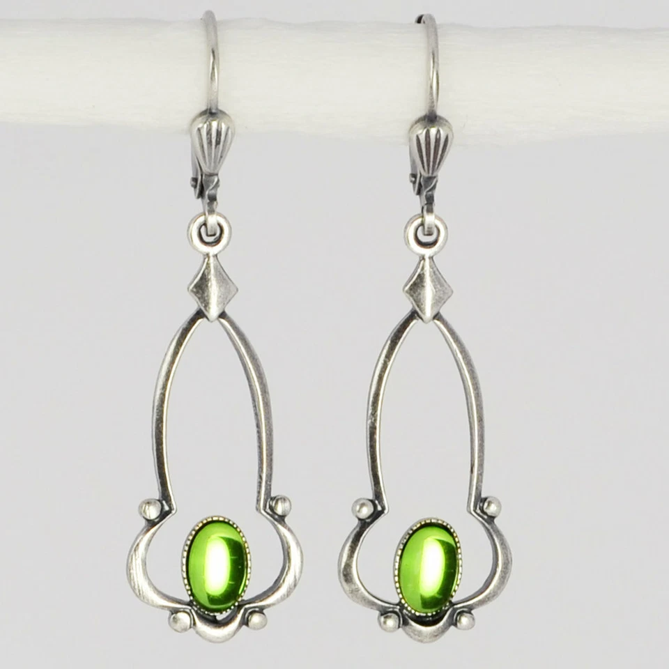 Grevenkämper Ohrringe Swarovski Kristall Silber Oval Vintage Retro grün Peridot - Bild 1 von 1