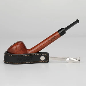 3-in-1 Leather Tobacco Pipe Stand Holder with Smoking Pipes Reamer cleaner Tool - Picture 1 of 6