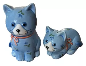 Otagiri Vintage handgefertigte blaue skurrile Katze Salz & Pfefferstreuer, Japan - Bild 1 von 4