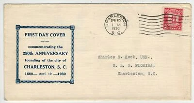 1930 Charlestown South Carolina 683-9 DUAL + USS FLORIDA PURPLE SHIP CANCEL Rare - Image 1 of 2