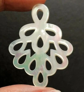 White Mother of Pearl Shell 30x40 mm Carved Filigree Drops One Pair C8326 - Picture 1 of 6