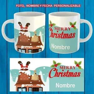 FELIZ NAVIDAD CHIMENEA PAPA NOE TAZA NAVIDAD NOMBRE PERSONALIZABLE CHRISTMAS MUG - Imagen 1 de 1
