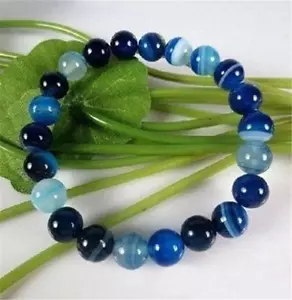10MM ANTIQUE ART DECO GENUINE RARE BLUE CHALCEDONY AGATE BEADS BRACELET 7.5" AAA - Picture 1 of 6