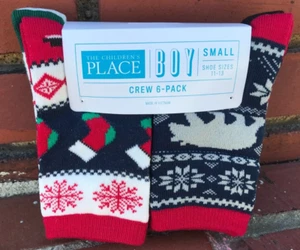 6 pack Boys The Childrens Place Holiday Crew Socks sz Small / Shoe Size 11-13 - Picture 1 of 4