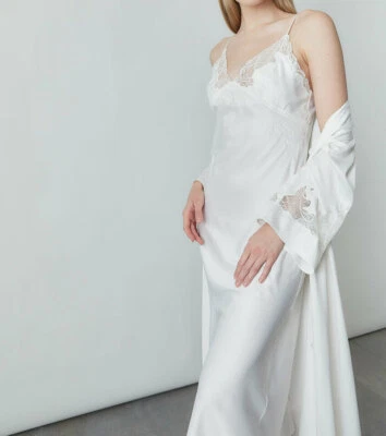 Conjunto de bata nupcial Natori Plume a juego Chemise Charmeuse vestido blanco cálido L $398 Foto 1 de 4