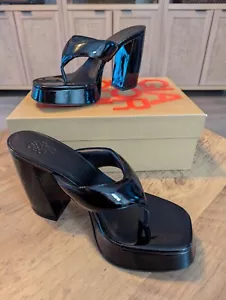 Gia Borghini Women's Black Patent Platform Thong Sandal Shoes Size EU 39.5 US 9 - Picture 1 of 8