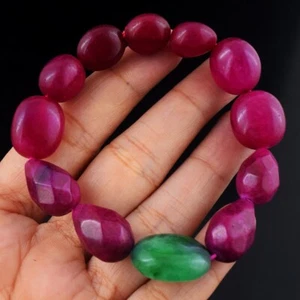 Excellent Red Ruby & Emerald 121 Cts Beaded Stretchable Bracelet VK 68 E582 - Picture 1 of 2
