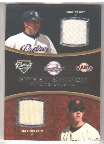 2008 Sweet Spot - Sweet Swatch Dual Memorabilia Tim Lincecum, Jake Peavy #DS-PL - Image 1 of 2