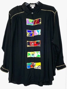 We Be B.O.P Oversize Metallic Patchwork Tunic Shirt Pleated Shoulder 4X Vintage - Picture 1 of 6