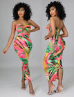 Womens Sexy Strapless Cut Out Knot detail  Semi-stretch Multicolored Midi Dress