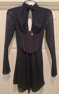 Abito corsetto Oh Polly nero taglia 0 nuovo con etichetta manica lunga colletto foderato - Foto 1 di 6