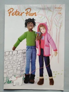 DOLLS in Winter Outfits, Girl and Boy - 8ply - PETER PAN Knitting Pattern 1269 - Picture 1 of 2