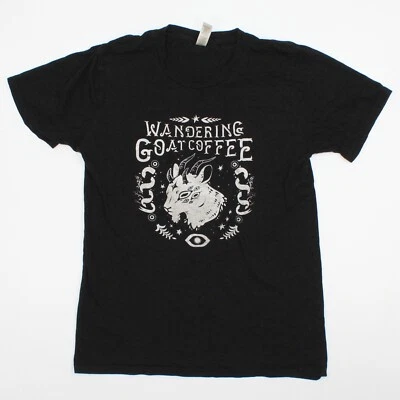 Wandering Goat Coffee Shop Store Beans Organic Cotton T-Shirt Medium Black - Image 1 of 4