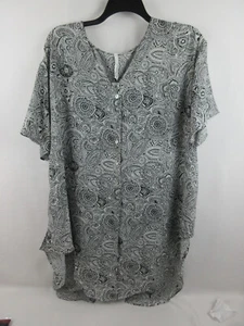 NY Collection Plus Size Tapastry Long Button Blouse Size 2X Black - Picture 1 of 4