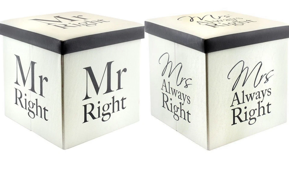 Folding Storage Ottoman Cubed Box Foot Stool Mr Right & Mrs Always Right Audrey - Image 1 of 1